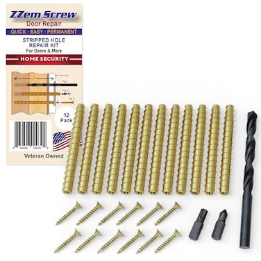 ZZEM SCREW 12PK 9x3 Brass Screws Permanent Door Hinge Repair Kit Easy Stripped Screw Hole Fix Reinforce Hinges Strike Plates Door Jamb Quickly Fix Stripped Hinge Screws Made in USA
