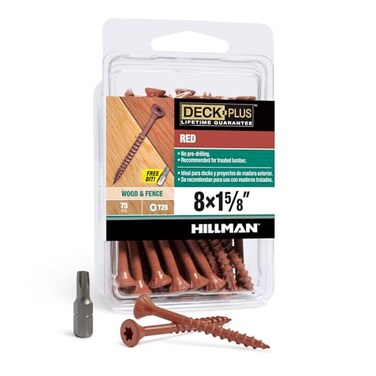 Deck Plus 158 Inch Epoxy Coated Exterior Wood and Fence Screws 8 x 158 TorxStar Drive Included Coarse Thread Outdoor Rust Resistant Decking Screw Red 75 Pieces 42597
