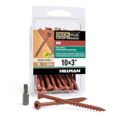 Deck Plus 3 Inch Epoxy Coated Exterior Wood and Fence Screws 10 x 3 TorxStar Drive Included Coarse Thread Outdoor Rust Resistant Decking Screw Red 40 Pieces 42600