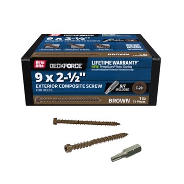 Grip-Rite GripRite DeckForce Exterior Composite Deck Screws for PVC and Composite Deck Projects Nano Coated Screws T17 Saw Tip Brown 9 x 212 1 Lb Box GRDFCS212ACA1