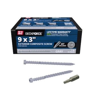 Grip-Rite GripRite DeckForce Exterior Composite Deck Screws for PVC and Composite Deck Projects Nano Coated Screws T17 Saw Tip Grey 9 x 31 Lb Box GRDFCS3HAG1