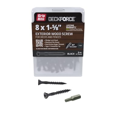 Grip-Rite GripRite DeckForce Exterior Wood Screws for Decks and Fences Nano Coated T17 Autopilot Tip Black Deck Screws 8 x 158 67 Count Box GRDF158STBLK67