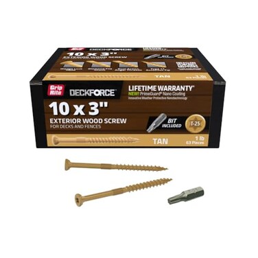 Grip-Rite GripRite DeckForce Exterior Wood Screws for Decks and Fences Nano Coated T17 Autopilot Tip Tan Deck Screws 10 x 31 Lb Box GRDF3STT1