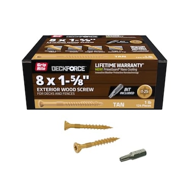 Grip-Rite GripRite DeckForce Exterior Wood Screws for Decks and Fences Nano Coated T17 Autopilot Tip Tan Deck Screws 8 x 158 1 Lb Box GRDF158STT1