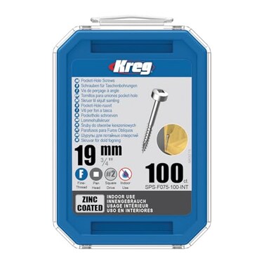 Kreg Zinc PocketHole Screws SPSF075100 34Inch Fine Thread Pan Head Indoor 100 Count