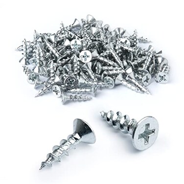 POWERTEC 6 x 58 Wood Screws 100 PCS ZincPlated SelfTapping Flat Head Phillips Screws with Deep Thread for Crafts Wood Drywall T Track QWS1001
