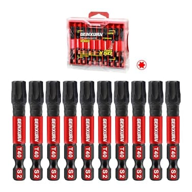 GEINXURN Geinxurn 10Pieces 2 In T40 Impact Tough Magnetic Screwdriver Bit Set 40 Torx Head Power Bits S2 Alloy Steel Star Bits with Storage MBox