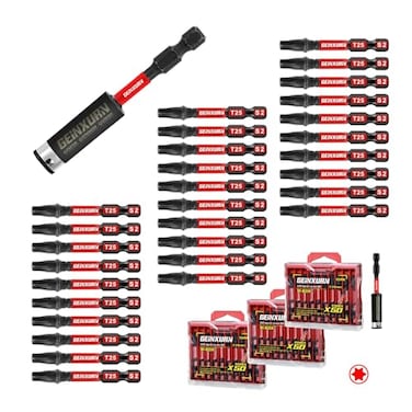 GEINXURN Geinxurn 30 Pieces 2 In T25 Impact Tough Magnetic Screwdriver Bit Set 25 Torx Head Power Bits S2 Alloy Steel Star Bits with 1 Pc Impact Bit Holder and Storage MBox