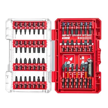 GEINXURN Geinxurn 49Pieces Impact Screwdriver Bits Set Magnetic S2 Steel PhillipsSlottedSquareTorx Insert Power Bits Tips Impact Bit Holder with Red Storage Box Case