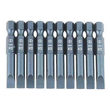 Haosie 50mm Slotted Screwdrivers Bit 10pcs Magnetic Flat Head Bits 14inch Hex Shank Magnetic Tip Slotted Screwdriver Bits Alloy Steel Flat Head H63x50xSL6mm