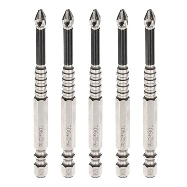 HARFINGTON 5pcs Phillips Screwdriver Bit PH2 Serrated Tip 14 Hex Shank 35 90mm Long Impact Magnetic Anti Slip Cross Screw Driver Industrial Power Drill Bits for Remove Fastening Screws