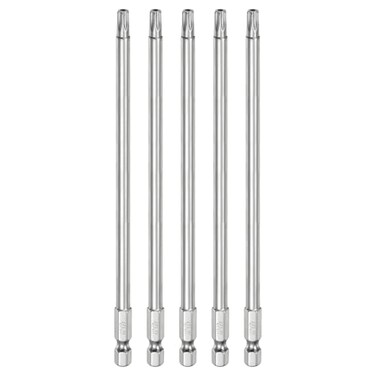 HARFINGTON 5pcs T27 Security Torx Bit 14 Hex Shank 6 Long S2 Steel Magnetic Tamper Resistant Star Bits Screwdriver Torx Head with Hole for Driver Drill Bits Remove Fastening Screws