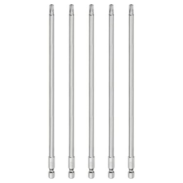 HARFINGTON 5pcs T27 Security Torx Bit 14 Hex Shank 8 Long S2 Steel Magnetic Tamper Resistant Star Bits Screwdriver Torx Head with Hole for Driver Drill Bits Remove Fastening Screws
