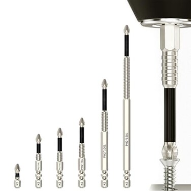 Bokynu High Magnetic Durability Screwdriver Drill Bit Set AntiSlip Drill Bit Accessories25mm150mm 6pcs