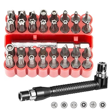 Kigauru 34 Piece Security Bit Set S2 Alloy Steel Magnetic Security Tamper Proof Bit 14 Inch Hex Shank Impact Driver Bit Set 25mm1 Inch Length with Hex Bit Holder DoubleHeaded LShaped Socket