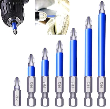 Petiy Beauty Magnetic PH2 Drill Bits Set Anti Slip Screw Extractor and Magnetic Screwdriver Bit Set Hand Tool 7Pcs Cross Single and Double Head Bits Electric Screw Nozzle Taper Corrector 1 kit
