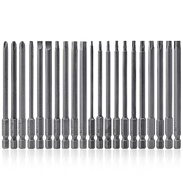 Mesee 21Pcs 100mm Long Magnetic Screwdriver Bit Combination Set 14 Hex Shank Assorted Screw Driver Bits Torx BitsHex Head Allen WrenchFlat Head Slotted TipCross Phillips Screwdriver Bits
