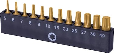 NordWolf 12Piece Torx Bit Set S2 Alloy Steel Titanium Nitride Coated Screwdriver Star Bits Sizes T5 to T40