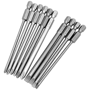 Saipe 10pcs 100mm Magnetic Flat Slotted Phillips Cross Head Screwdriver Bit Sets 14 Inch Hex Shank S2 Steel Screw Driver Drive Drill Bits for Electric Screwdrivers
