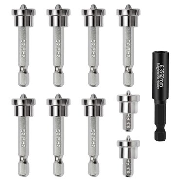 SeonFook 10PCS Magnetic Positioning Screwdriver Bits Drywall Screw Setter PH2 Bits Set with 1PCS Magnetic Bit Holder for Plasterboard Screw Hex Shank Positioning Bit Batch Head