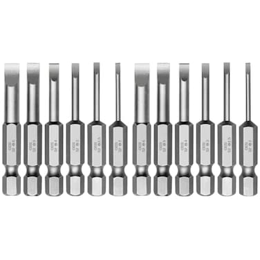 SeonFook 12 Pcs 2 Inch Slotted Tip Magnetic Flat Head Screwdriver Bits 14 Inch Hex Shank S2 Steel Drill Bit Impact Driver Bit for Power Drilling SL2253456