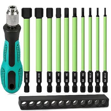 TLEEP 14 Hex Head Allen Wrench Drill Bits Long 100MM Quick Change Bit Driver Metric 15MM to 12MM Magnetic Tips Hex Key Drill Bit Set 394 Screwdriver Socket Bit Set S2 Steel New Version