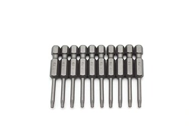 TMAX 10 pc T9 Torx Star Head Screwdriver Bit Set S2 Steel 6 Point T9 Reduced Round Shaft Screwdriver Insert Bits Hex Shank