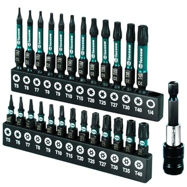 Facoow Impact Torx Bit Set 26PCST5T40 TT7TT40 1 2 S2 Steel Magnetic Torx Security Bit Set CNC Machined Tips Tamper Proof Star Bit Impact Screwdriver Bits Set with Bit Holder Storage Case