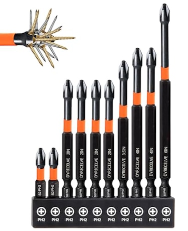 DYRECELVE 10Pack Phillips Bits 2 Impact Magnetic 1Inch to 6Inch Long Phillips Head Drill Screwdriver Bits PH2 Premium S2 Steel 14 Hex Shank for Impact Drivers Professional DIY Use