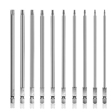 Rocaris 10pcs 6 In T6 T40 Security Torx Bit Set Torx Star Drive Security Screws S2 Steel 14 Inch Hex Shank Fit All Standard Bit Holders Air and Power Tools