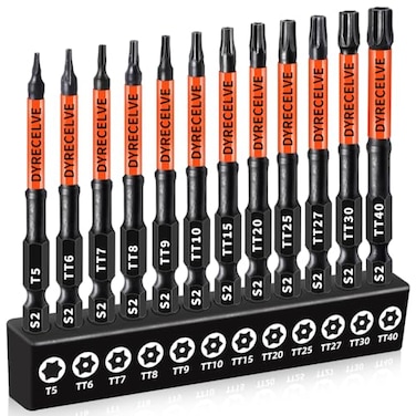 DYRECELVE 12Pack Impact Security Torx Bit Set T5T40 3Inch Long S2 Steel Professional Tamper Proof Star Bits Set with 14 Hex Shank Magnetic High Torque for AutomotiveElectronicsDIY