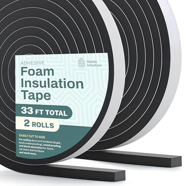 Home Intuition 33 Feet Weather Stripping Seal for Doors and Windows Insulation Strip Weatherproof Self Stick Seal 516 x 38 Soundproof High Density Foam Insulation Tape Adhesive