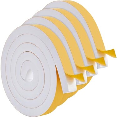 Outus 4 Rolls Total 26 Ft White Weather Stripping 1 Inch Wide x 34 Inch Thick Self Adhesive High Density Foam Tape Insulation Weatherproof Window Door Seal Strip Soundproof Collision Avoidance 65 Ft x