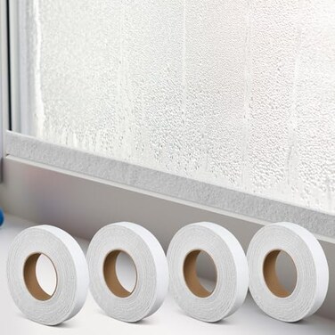 Pushglossy 4 Rolls 118x157 Window Condensation Absorber Strips Weather Stripping Self Adhesive Moisture Absorbent Tape for Windows Water Barrier Seal Reusable Prevents CondensationBeige