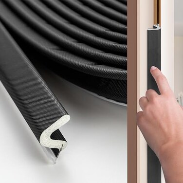 Ravinte Hardware Weather Stripping Door Seal Strip 198FT Soundproofing VShape Sound Proof Door Sealers for Large Gap Black