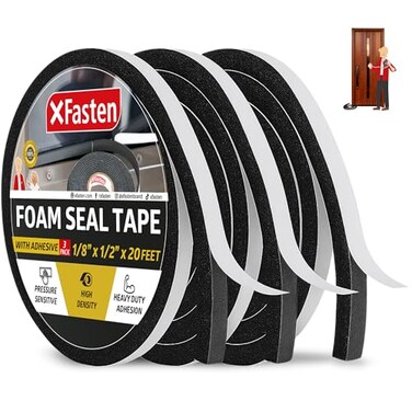 XFasten Black Foam Seal Tape SelfAdhesive 18 Thick 12Inch x 20Foot 3Pack HighDensity Weather Strip Tape for Window Door Insulation Neoprene Insulation Foam Tape