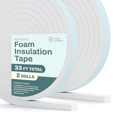 Home Intuition 33 Feet Weather Stripping Seal for Doors and Windows Insulation Strip Weatherproof Self Stick Seal 516 x 34 Soundproof High Density Foam Insulation Tape Adhesive