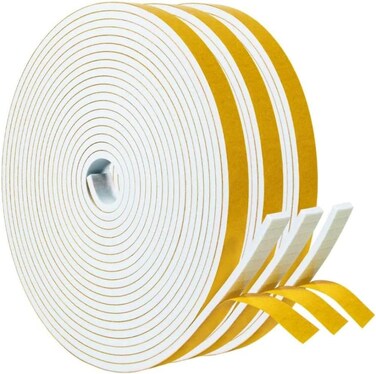 Blosy BLOSY Weather Stripping 12 W x 18 T White Foam Tape for Window Door Adhesive Foam Insulation Tape Reduce Noise Dust Cold Air 16FT Each x 3 Rolls