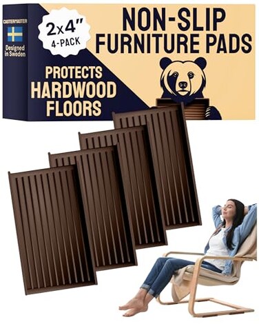 CasterMaster Anti Slip Furniture Pads Rectangular Rubber Caster Cups 2 x 4 in Brown Pack of 4 Non Slip Floor Protectors for Chairs Hardwood Floors Quiet Rubber Feet