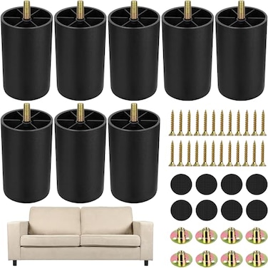 TURSTIN 8 Pack 3 Inch Plastic Furniture Legs with M8 TNuts Screws Tapered Sofa Couch and Chair Legs Replacement Furniture Legs for DIY Projects Sofas Coffee Tables Dressers Beds