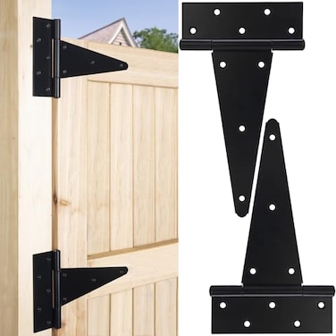 Dreamxiang 10 Inch TStrap Gate Hinges Heavy Duty Shed Barn Door Hinges Black Tee Hinges for Wooden Fence Yard Gate Wrought Hardware Iron Rustproof 2 Pack