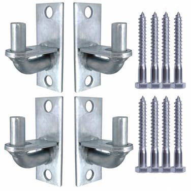 PLAIRC 4 Pack Wall Mount Gate Hinges Heavy Duty Chain Link Fence Gate Hinges with 58 Hinge Pin for Fences Farm Gates Silver