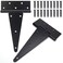 BOODVON 10 Inch TStrap Gate Hinges Shed Barn Door Hinges Heavy Duty Black Tee Hinges for Wooden Fences Yard Gate Wrought Hardware Iron Rustproof 2PackSet