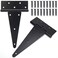 BOODVON 10 Inch TStrap Gate Hinges Shed Barn Door Hinges Heavy Duty Black Tee Hinges for Wooden Fences Yard Gate Wrought Hardware Iron Rustproof 2PackSet