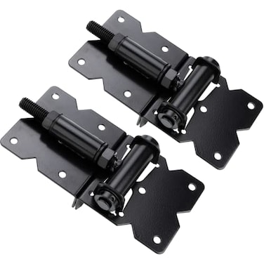 Dreamxiang Self Closing Gate Hinges Adjustable Heavy Duty Hardware 90 Degree Gate Hinges Kit for WoodVinylMetalOutdoor Fence with SelfTapping Screws and Swing Adjuster Tool 2Pack Black Finish