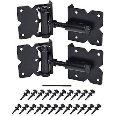 SANKINS Self Closing Gate Hardware Hinges Heavy Duty for WoodenVinylPVC Fences90 Degree Adjustable with Installation Screws and Swing Adjuster Tool2 PackSetBlack