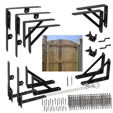 MCCKLE Anti Sag Fence Gate Kit Heavy Duty Gate Corner Brace Bracket Gate Hardware Kit with Latch and Hinges for Wooden Fences Driveway Gates Shed Doors Corral Gates Wood Windows2 Set