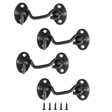 bociloy 4Pcs 3 Inch Hook and Eye Latch Black Stainless Steel Barn Door Latch Cabin Gate Door Swivel Window Latch Hook with Mounting Screws