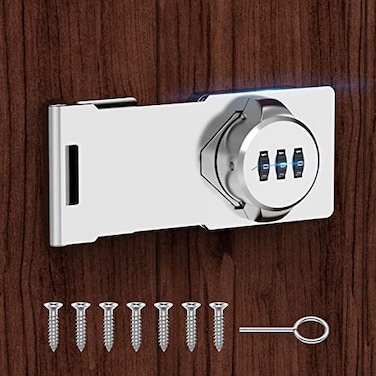MeBantoo Household Cabinet Password Hasp Locks Cabinet Locks with Combination Door Security Slide Latch Lock for Small Doors Cabinets Barn Door Bathroom Outdoor Garden Silver
