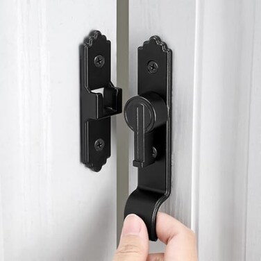INIRET 90 Degree Black Barn Door Lock Flip Gate Latch with Handle Heavy Sliding Door Latches Door Security Sliding Latch Lock for Cabinets Bathroom Garden Window Garage